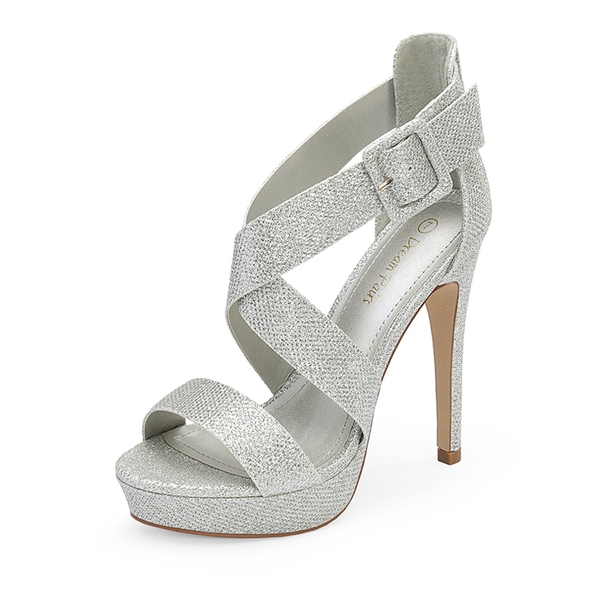 High Heel Strappy Platform Sandals - SILVER GLITTER -  0